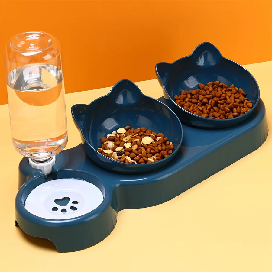 3-in-1 Cat Bowl Set - Tilted with Water Bottle