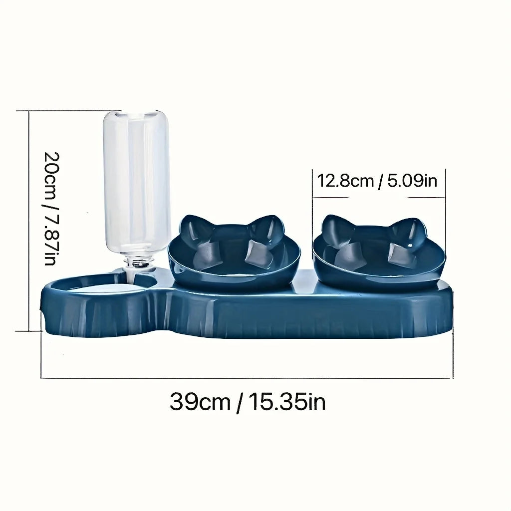3-in-1 Cat Bowl Set - Tilted with Water Bottle