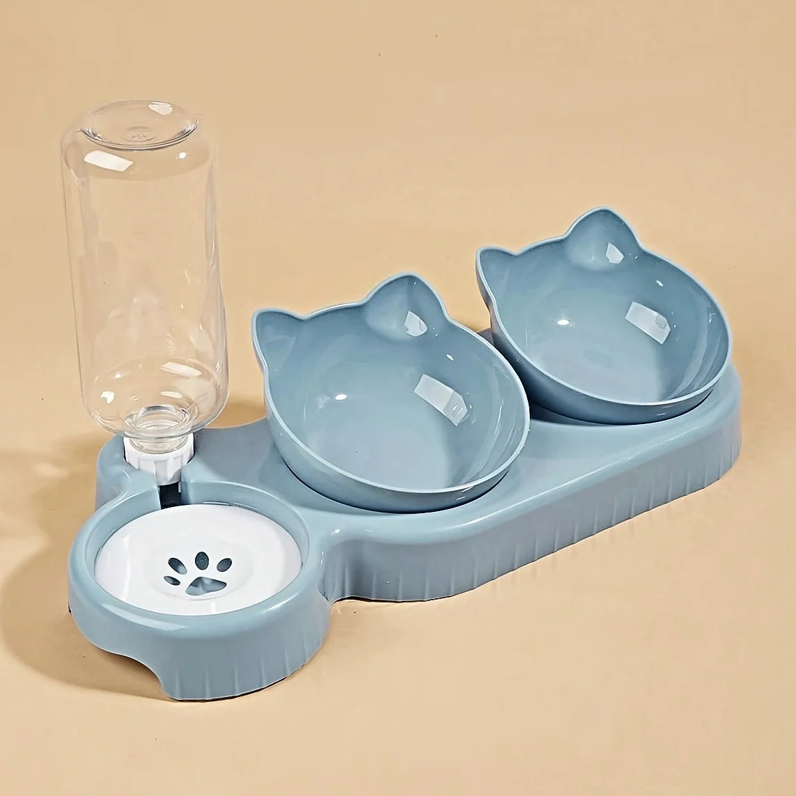 3-in-1 Cat Bowl Set - Tilted with Water Bottle
