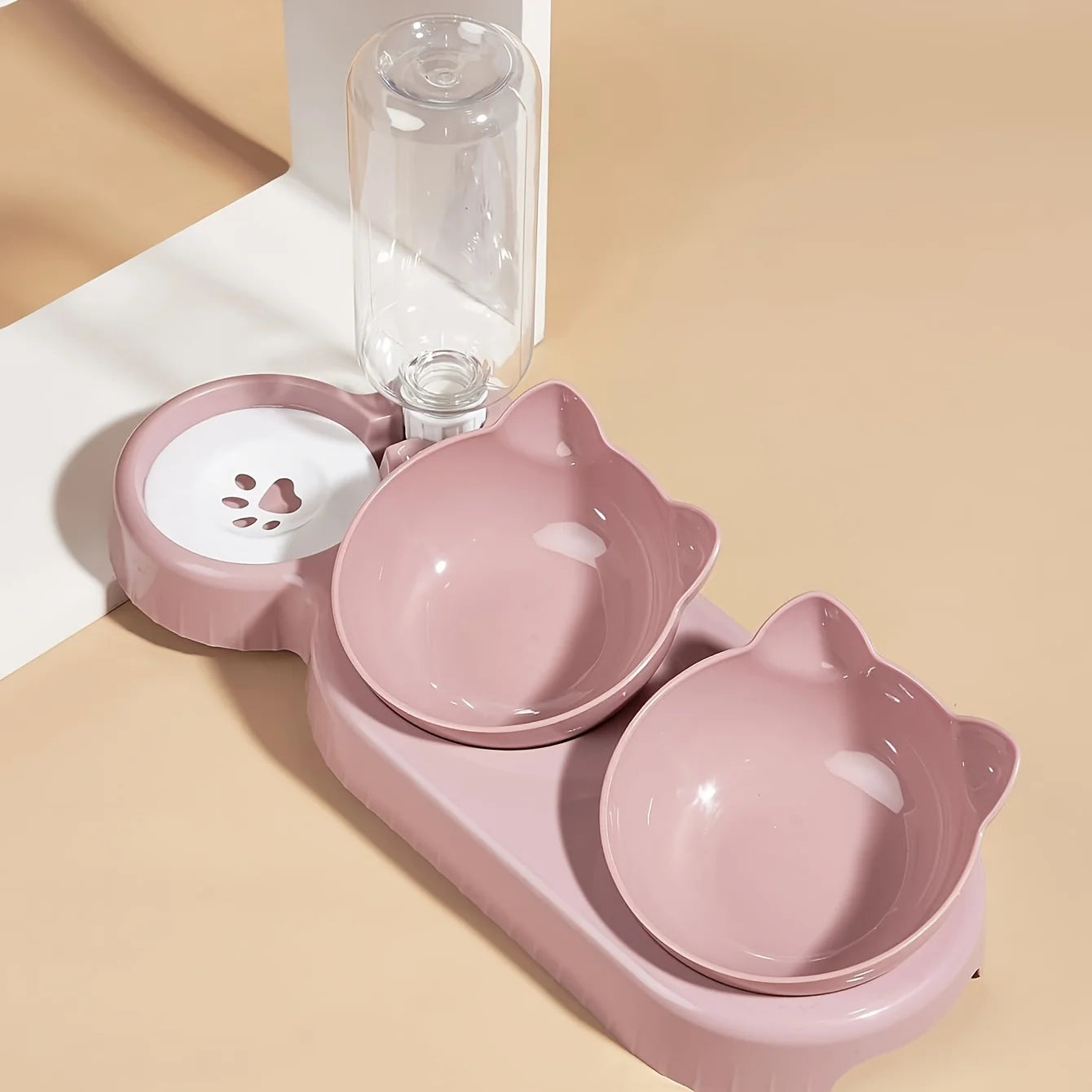 3-in-1 Cat Bowl Set - Tilted with Water Bottle