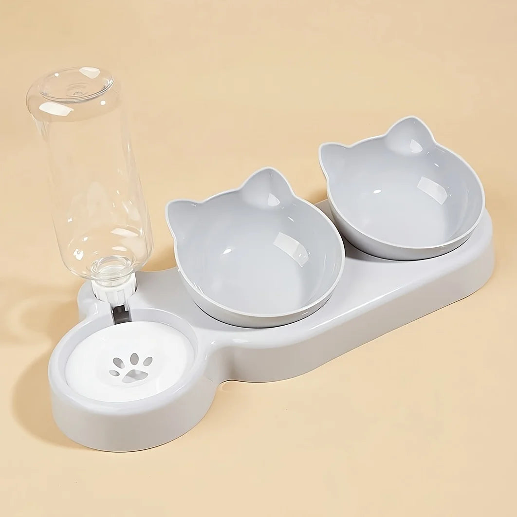 3-in-1 Cat Bowl Set - Tilted with Water Bottle