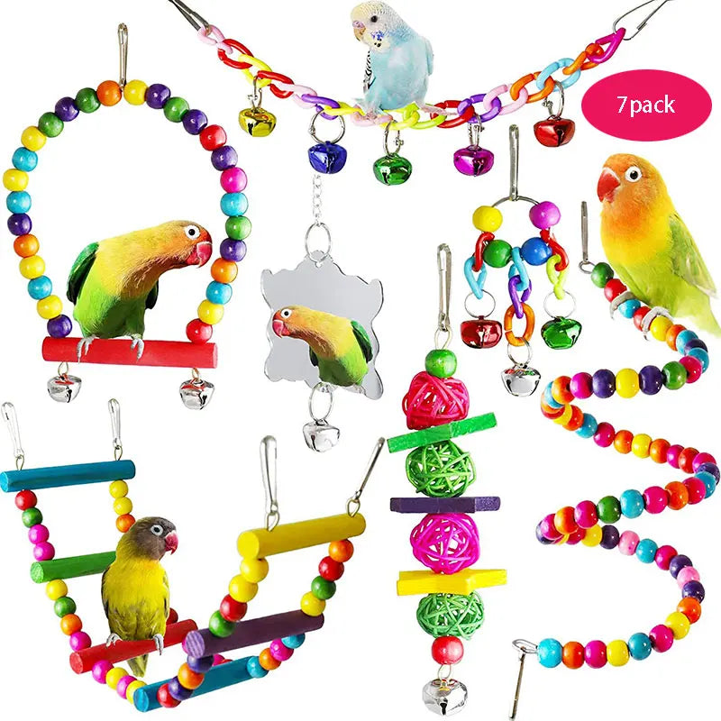 7-Piece Parrot Toy Set with Swing & Bells