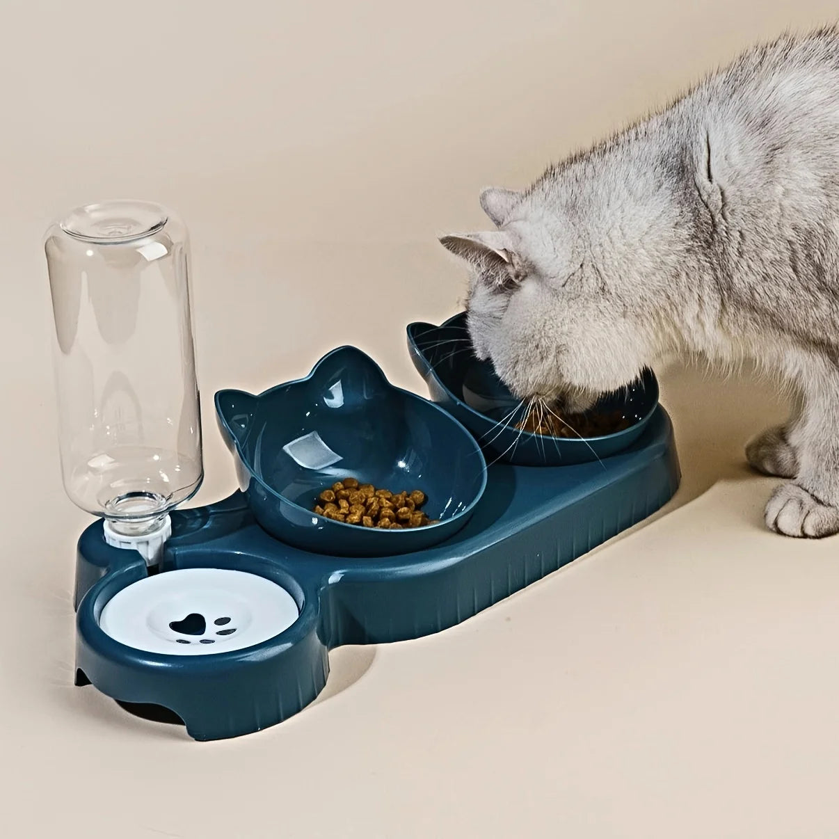 3-in-1 Cat Bowl Set - Tilted with Water Bottle