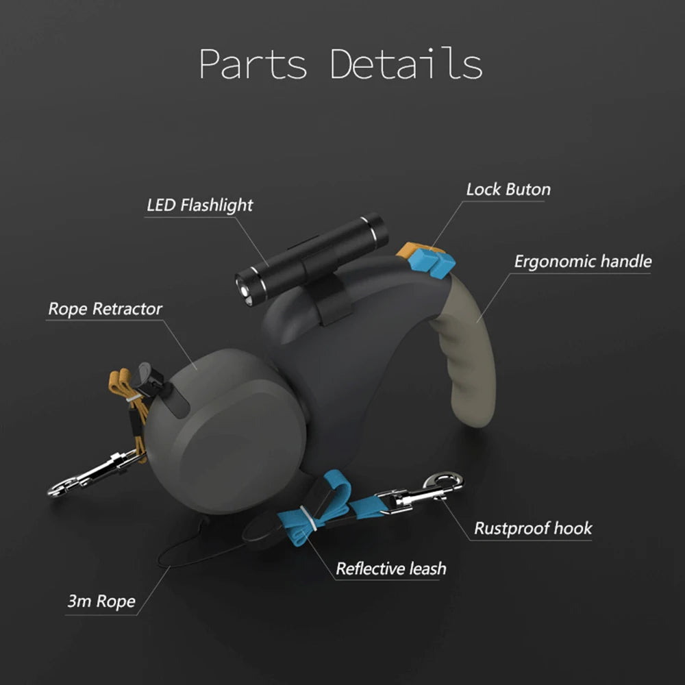 Dual Dog Leash with Light - Retractable & Adjustable