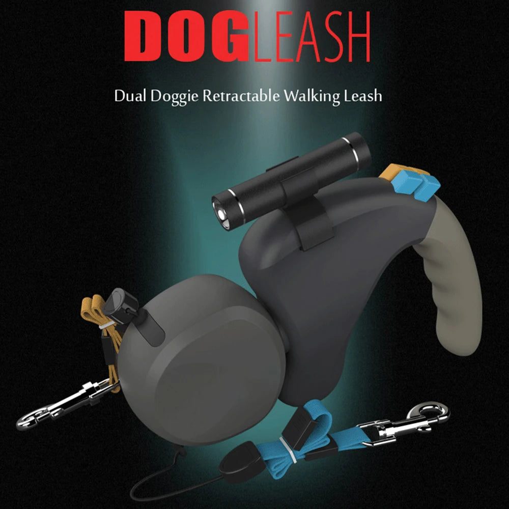 Dual Dog Leash with Light - Retractable & Adjustable