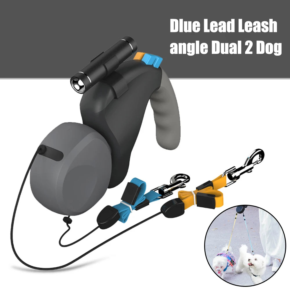 Dual Dog Leash with Light - Retractable & Adjustable