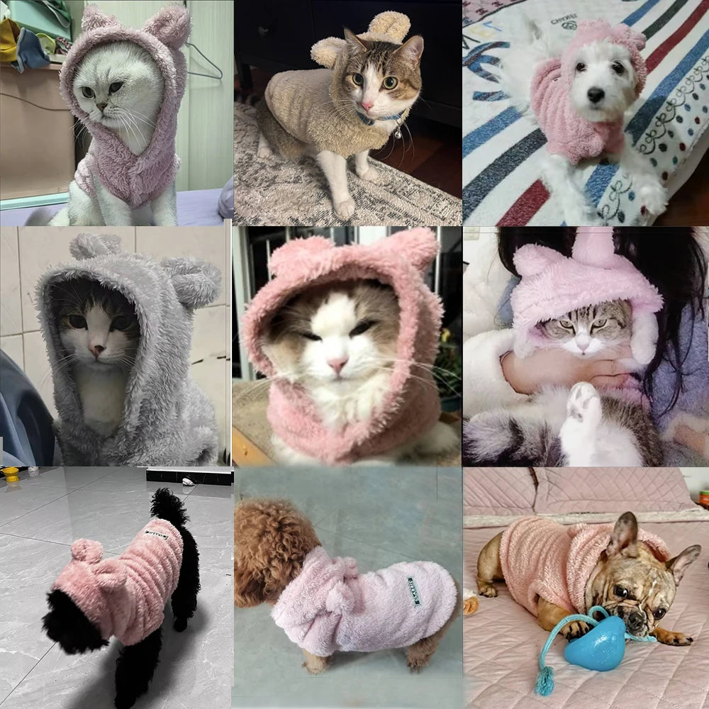 Cat Fleece Hoodie - Winter Warm Clothes for Small Pets
