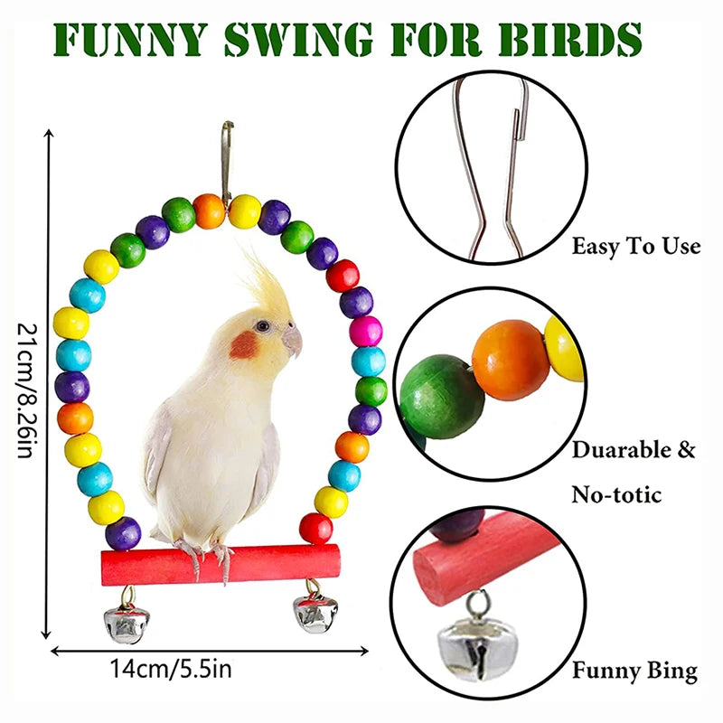 7-Piece Parrot Toy Set with Swing & Bells