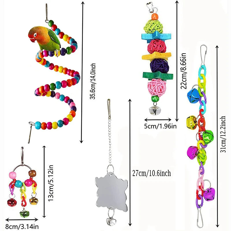7-Piece Parrot Toy Set with Swing & Bells