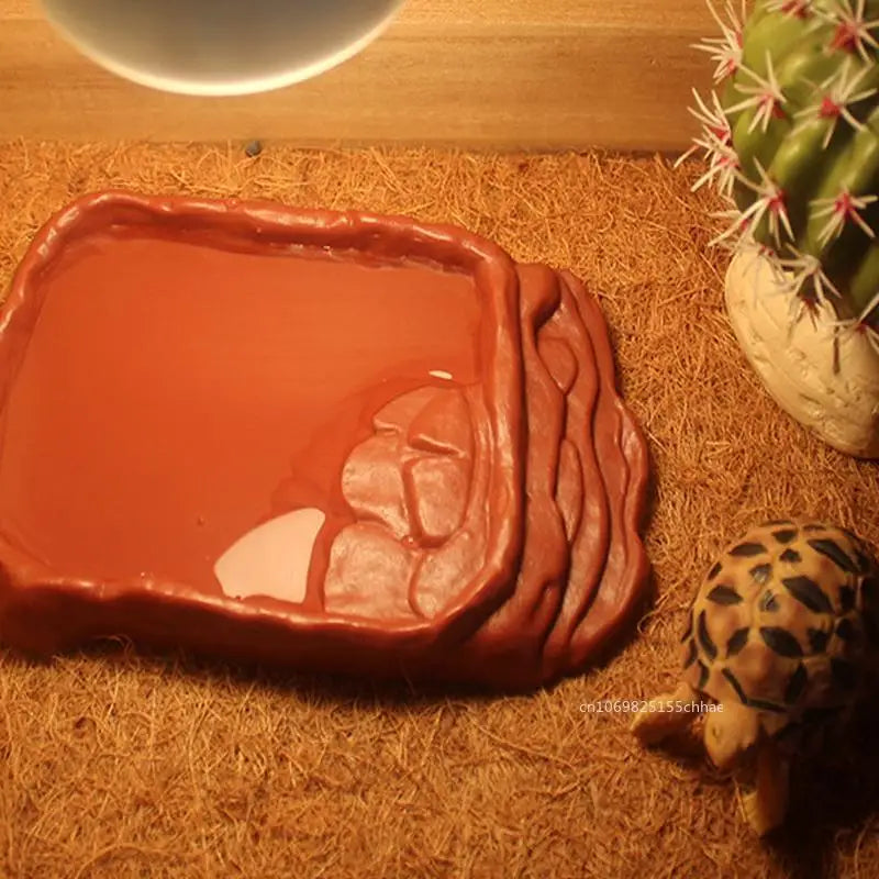 Turtle Water Dish with Anti-Slip Rock Ladder