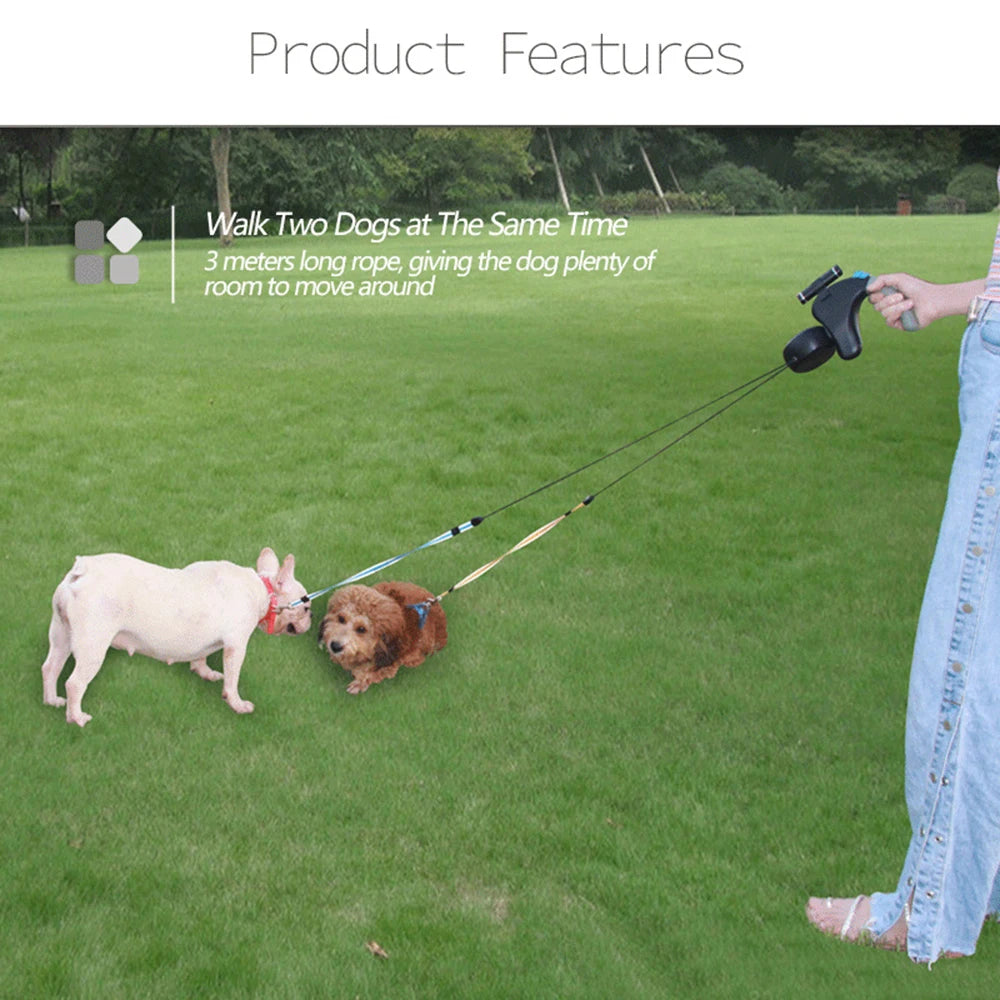 Dual Dog Leash with Light - Retractable & Adjustable