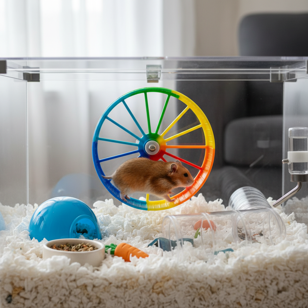 Hamster wheel in cage